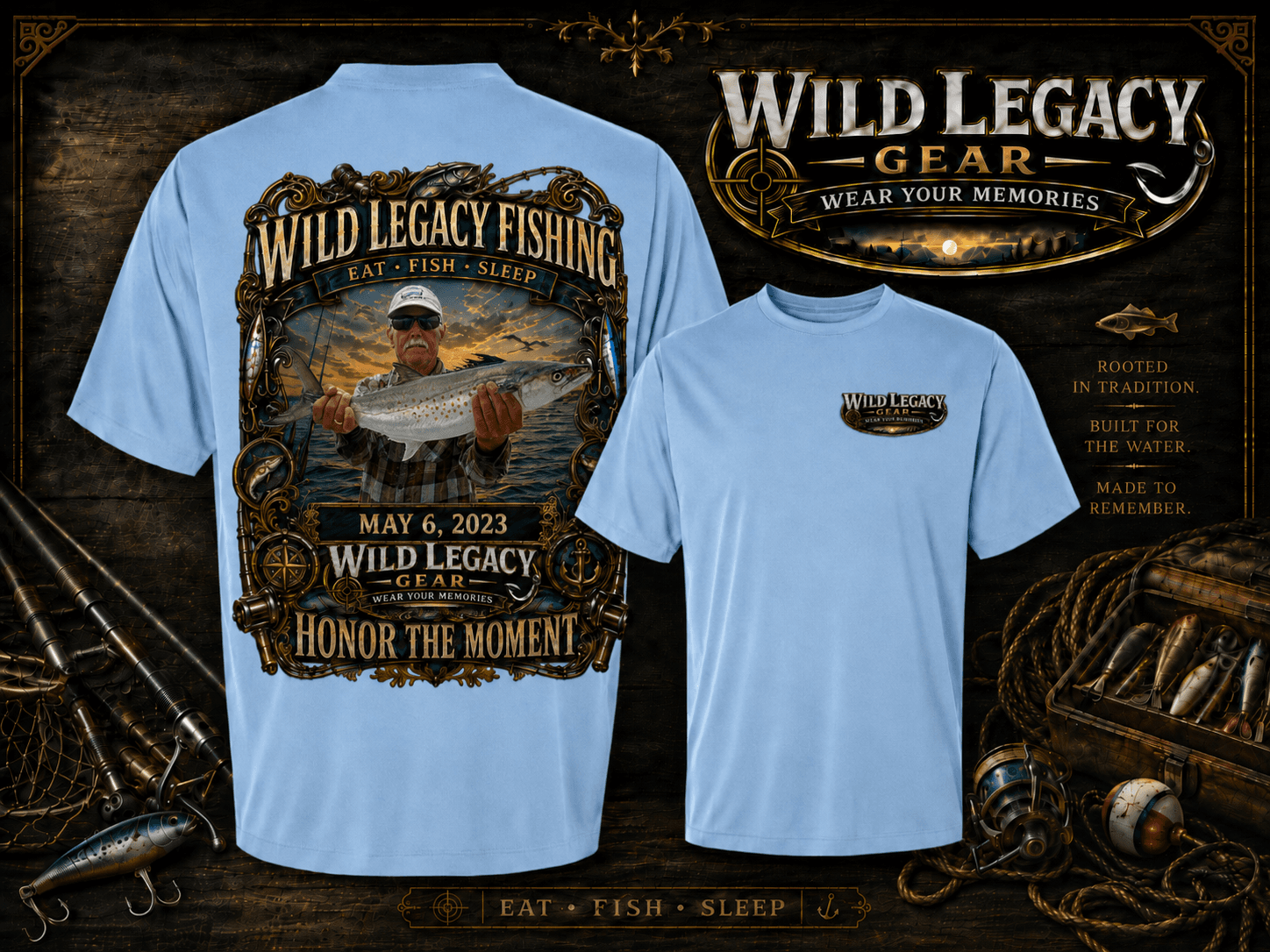 The fishing photo transformed into personalized Wild Legacy gear